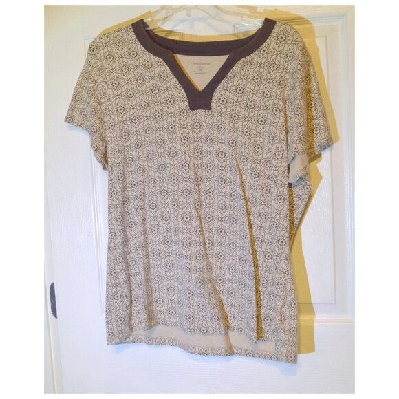 Croft & Barrow Stretch Blouse Tan Geometric Patterned Short Sleeve Top Size XL - Picture 1 of 3